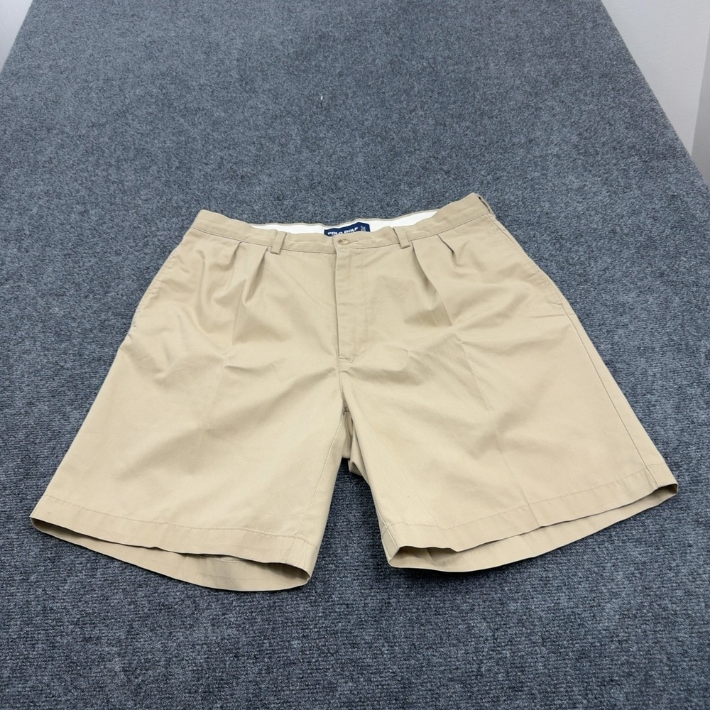 Polo Ralph Lauren Shorts Mens 36 Tan Polyester Cotton Pleated Classic Golf Style